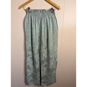 Jucca Wide Leg Pants 44 Gin Fizz Blue Floral Jacquard Smocked Paperbag J2914020